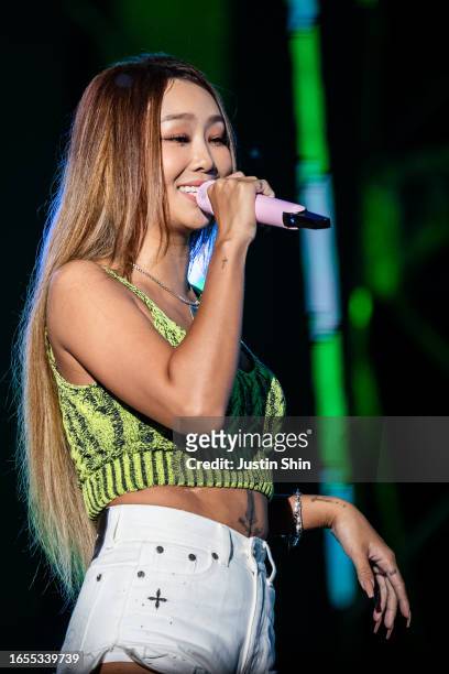 South Korean singer-songwriter and former member of K-pop girl group "Sistar" Kim Hyo-jung a.k.a Hyolyn performs at the 2023 Isul Live Festival on...