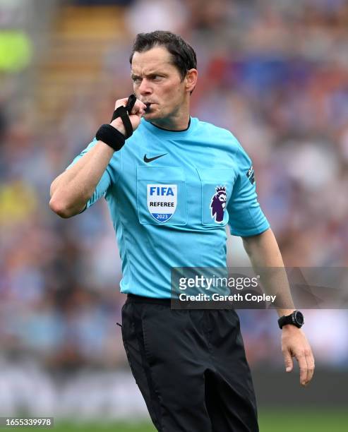 Referee Darren England during the Premier League match between Burnley FC and Tottenham Hotspur at Turf Moor on September 02, 2023 in Burnley,...