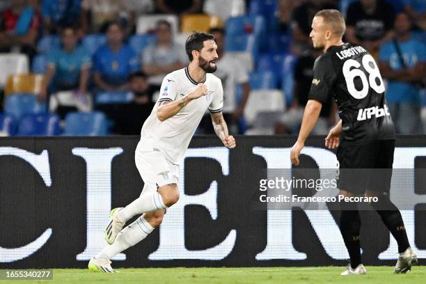 Luis Alberto of SS Lazio celebrates after scoring the 0-1 goal during the Serie A TIM match between SSC Napoli and SS Lazio at Stadio Diego Armando...