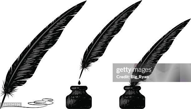 holzschnitt-feder - quill pen stock-grafiken, -clipart, -cartoons und -symbole