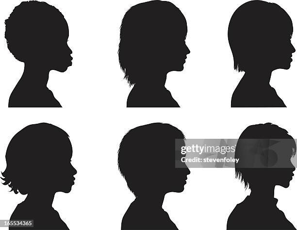 profil silhouetten-damen - young black girl profile stock-grafiken, -clipart, -cartoons und -symbole