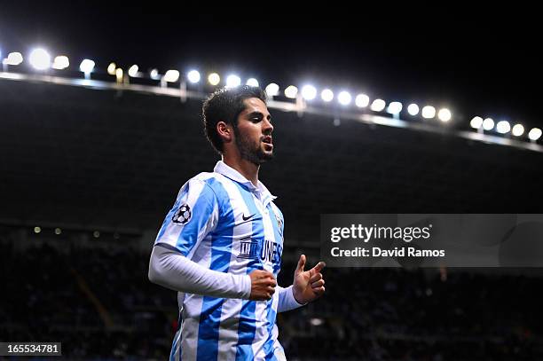 Francisco R. Alarcon Isco of Malaga CF looks on during the UEFA Champions League quarter-final first leg match between Malaga CF and Borussia...