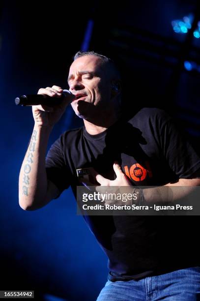 Italian musician and author Eros Ramazzotti perform his concert of "Noi World Tour" at Unipol Arena on April 3, 2013 in Bologna, Italy.