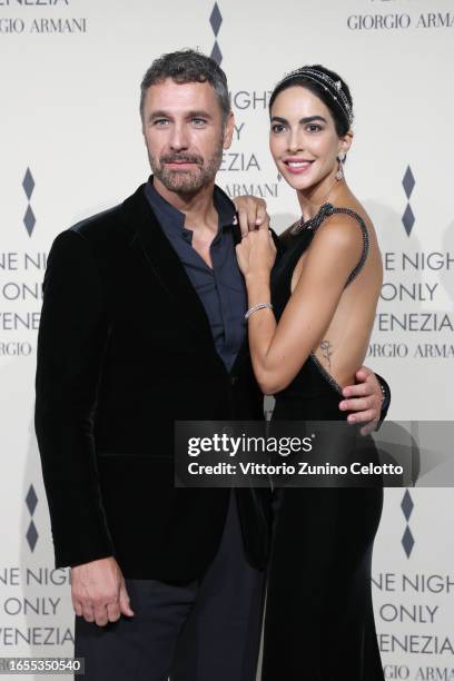 Raoul Bova and Rocío Muñoz Morales attend Giorgio Armani "One Night In Venice" photocall on September 02, 2023 in Venice, Italy.