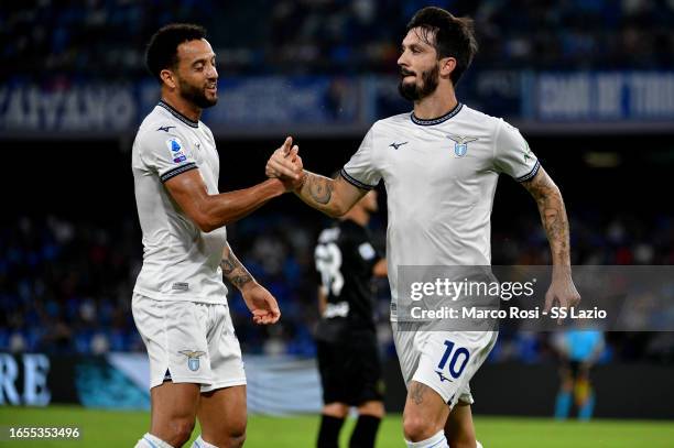 Luis Alberto of SS Lazio celebrates a opening goal during the Serie A TIM match between SSC Napoli and SS Lazio at Stadio Diego Armando Maradona on...