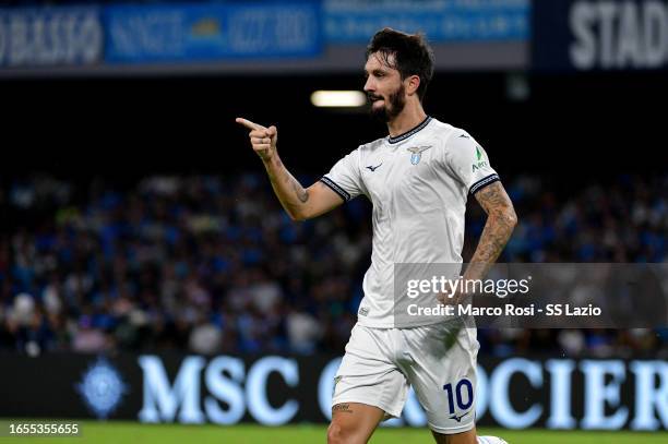 Luis Alberto of SS Lazio celebrates a opening goal during the Serie A TIM match between SSC Napoli and SS Lazio at Stadio Diego Armando Maradona on...