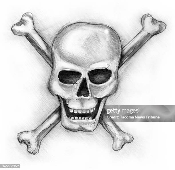 Fred Matamoros black and white illustration of a skull and crossbones.
