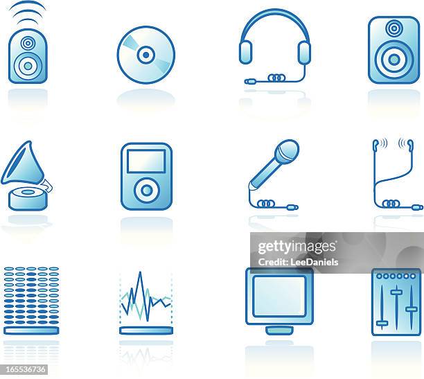icon set: music - reflection blue - slide deck stock illustrations
