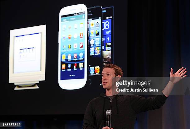 Facebook CEO Mark Zuckerberg speaks during an event at Facebook headquarters on April 4, 2013 in Menlo Park, California. Zuckerberg announced a new...