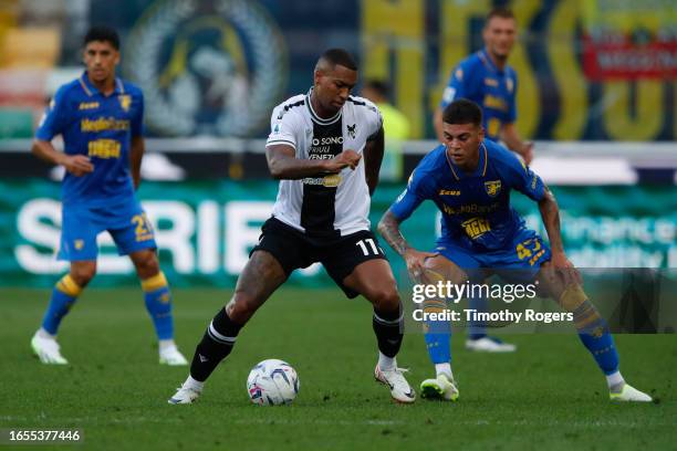 Walace of Udinese and Enzo Barrenechea of Frosinone during the Serie A TIM match between Udinese Calcio and Frosinone Calcio at Udinese Arena on...