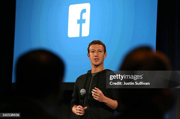 Facebook CEO Mark Zuckerberg speaks during an event at Facebook headquarters on April 4, 2013 in Menlo Park, California. Zuckerberg announced a new...