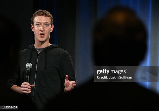 Facebook CEO Mark Zuckerberg speaks during an event at Facebook headquarters on April 4, 2013 in Menlo Park, California. Zuckerberg announced a new...