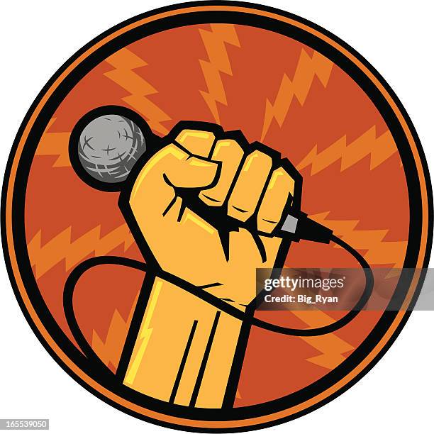 mic fisted - hand microphone stock illustrations