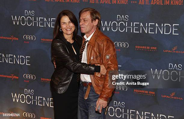 Actors Barbara Auer and Sylvester Groth attend the 'Das Wochenende' premiere at Kino International on April 4, 2013 in Berlin, Germany.