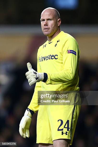 Brad Friedel of Tottenham Hotspur gives the thubs up during the UEFA Europa League quarter-final first leg between Tottenham Hotspur FC and FC Basel...