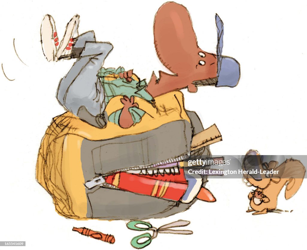 Backpack Reference Falling Chris Ware color illustration of student falling backwards from the ...