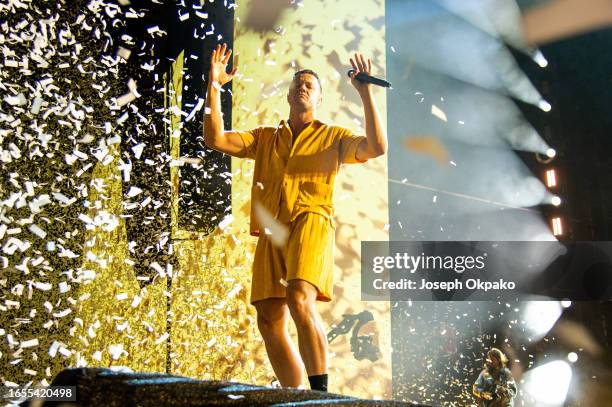 Dan Reynolds of Imagine Dragons performs on day 3 of Reading Festival 2023 at Richfield Avenue on August 27, 2023 in Reading, England.