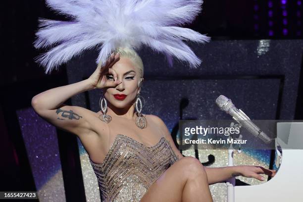 Lady Gaga performs during her 'JAZZ & PIANO' residency at Park MGM on August 31, 2023 in Las Vegas, Nevada.