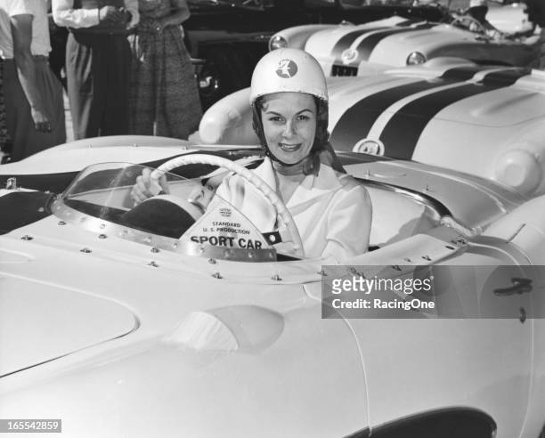February 1956: Betty Skelton drove a Chevrolet Corvette to a new Women’s World Speed Record of 156.99 mph on the Daytona Beach-Road Course.