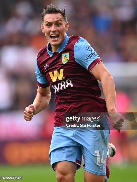 Burnley player Connor Roberts in action during the Premier League match between Burnley FC and Tottenham Hotspur at Turf Moor on September 02, 2023...