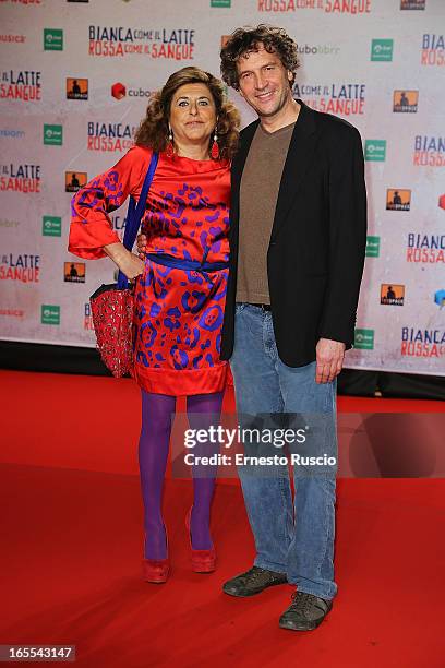 Matilde Bernabei and Giacomo Campiotti attend the "Bianca Come Il Latte, Rossa Come Il Sangue" premiere at Space Moderno on April 4, 2013 in Rome,...