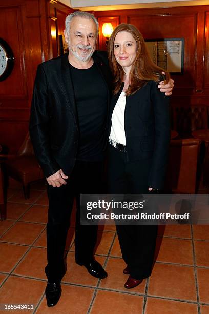 Francis Perrin and wife Gersende attend 'Mongeville TV Show : La Nuit Des Loups' Private Screening at Club 13 on April 4, 2013 in Paris, France.