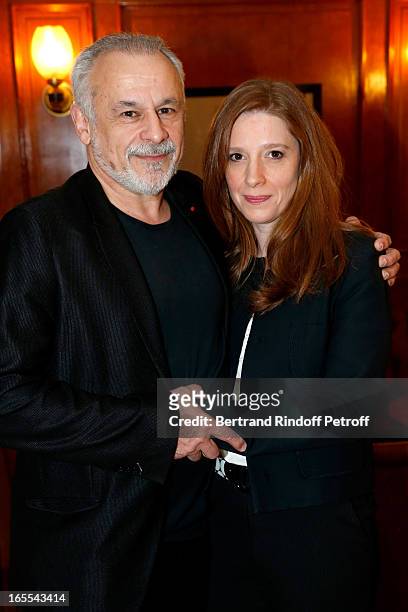 Francis Perrin and wife Gersende attend 'Mongeville TV Show : La Nuit Des Loups' Private Screening at Club 13 on April 4, 2013 in Paris, France.