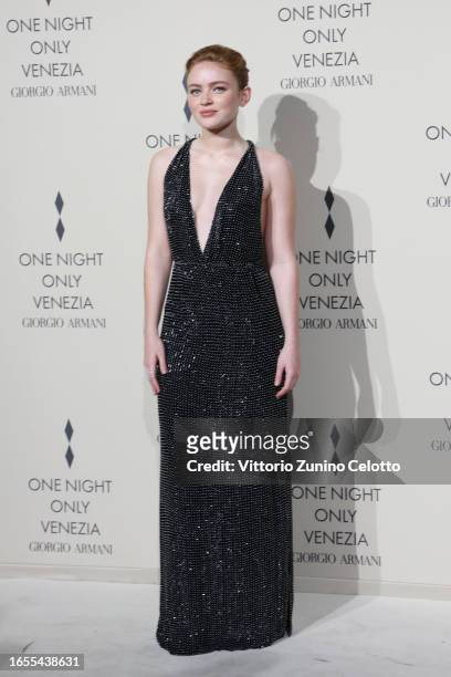 Sadie Sink attends Giorgio Armani "One Night In Venice" photocall on September 02, 2023 in Venice, Italy.