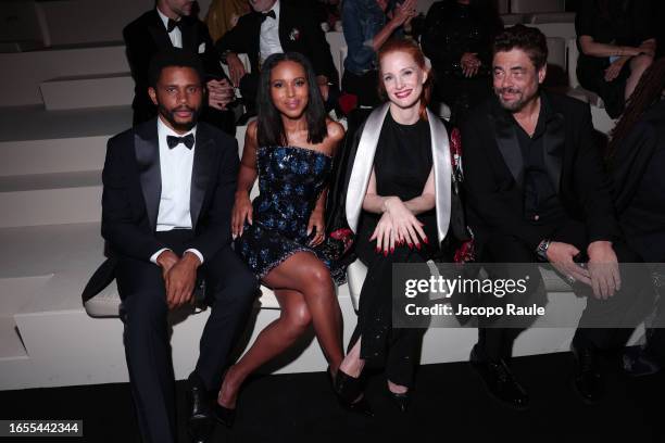 Nnamdi Asomugha, Kerry Washington, Jessica Chastain and Benicio del Toro attend Giorgio Armani "One Night In Venice" front row on September 02, 2023...