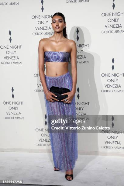 Neelam Gill attends Giorgio Armani "One Night In Venice" photocall on September 02, 2023 in Venice, Italy.