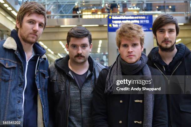 Mark Prendergast, Vinny May, Stephen Garrigan and Jason Boland of the band Kodaline posed backstage at Station Sessions Festival 2013 at St Pancras...