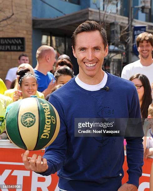 Steve Nash of the Los Angeles Lakers visits "Extra" at The Grove on April 4, 2013 in Los Angeles, California.