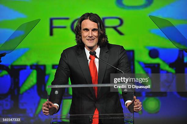 Player Chris Kluwe speaks onstage at the fifth annual PFLAG National Straight for Equality Awards at Marriott Marquis Hotel on April 4, 2013 in New...