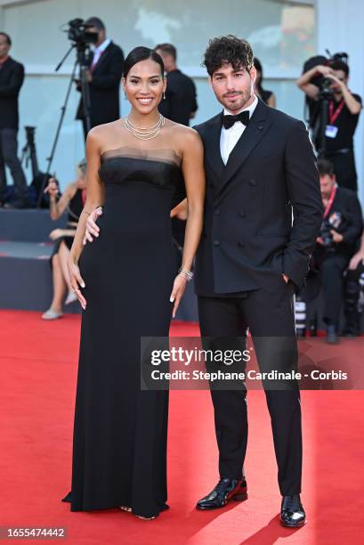 Virginia Stablum and Luca Vezil attend a red carpet for the movie "Maestro" at the 80th Venice International Film Festival on September 02, 2023 in...