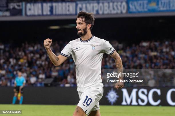 Luis Alberto of SS Lazio celebrates after scoring a goal to make it 0-1 during the Serie A TIM match between SSC Napoli and SS Lazio at Stadio Diego...