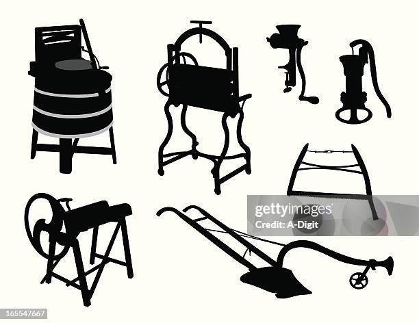 old machines vector silhouette - antique washing machine stock illustrations