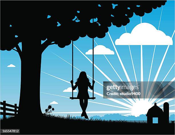 farm tree swing - fun work environment stock illustrations