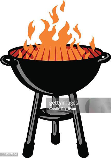 illustrazioni stock, clip art, cartoni animati e icone di tendenza di fiammeggiante grill - griglia per barbecue