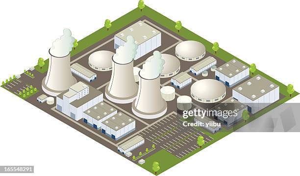 isometric nuclear power plant - industrial district stock illustrations