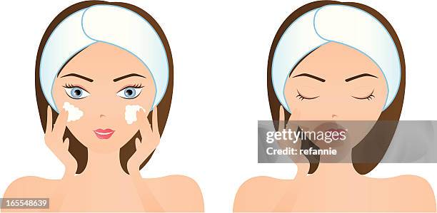 face washing - woman washing face stock illustrations