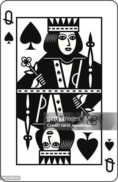 pikdame schwarz - queen card stock-grafiken, -clipart, -cartoons und -symbole