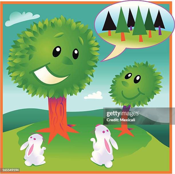 trees talking - cottontail rabbit stock illustrations