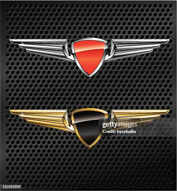 winged metallic emblems - gold pilot wings stock illustrations