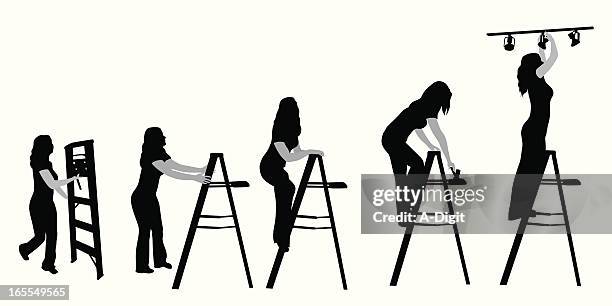 changing lightbulbs vector silhouette - using multiple devices at home stock illustrations