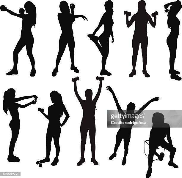 healthy exercise silhouettes - pilates stock illustrations