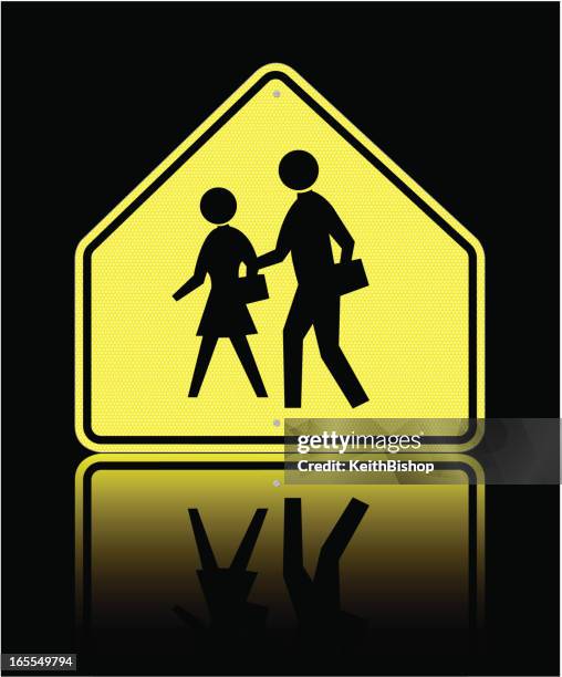 school zone - safety crossing sign - school crossing sign stock illustrations