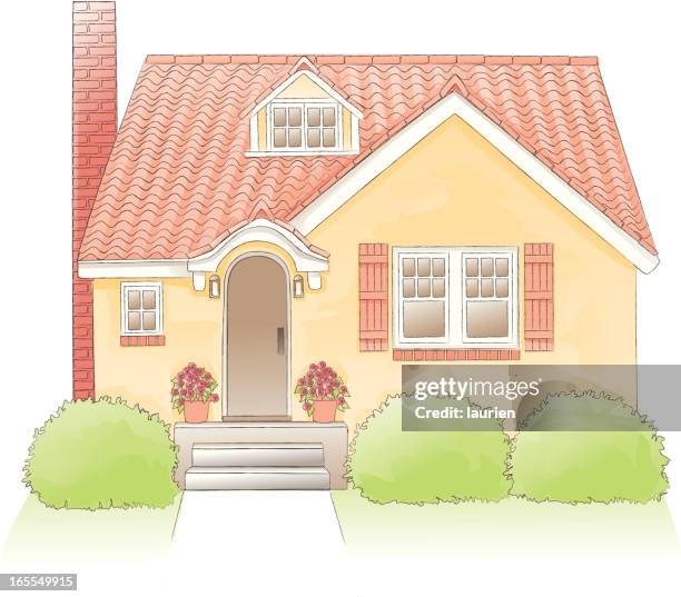 cottage home - tile roof stock illustrations