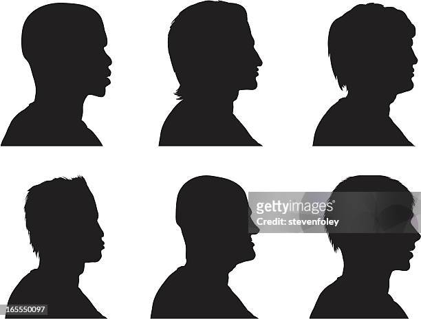 profile silhouettes - men - shaved head profile stock illustrations