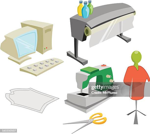 rag trade - worktools - sewing machine isolated stock illustrations