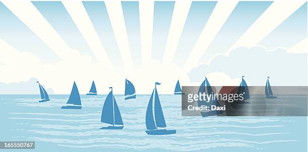 segelboote auf dem meer - sailboat racing stock-grafiken, -clipart, -cartoons und -symbole
